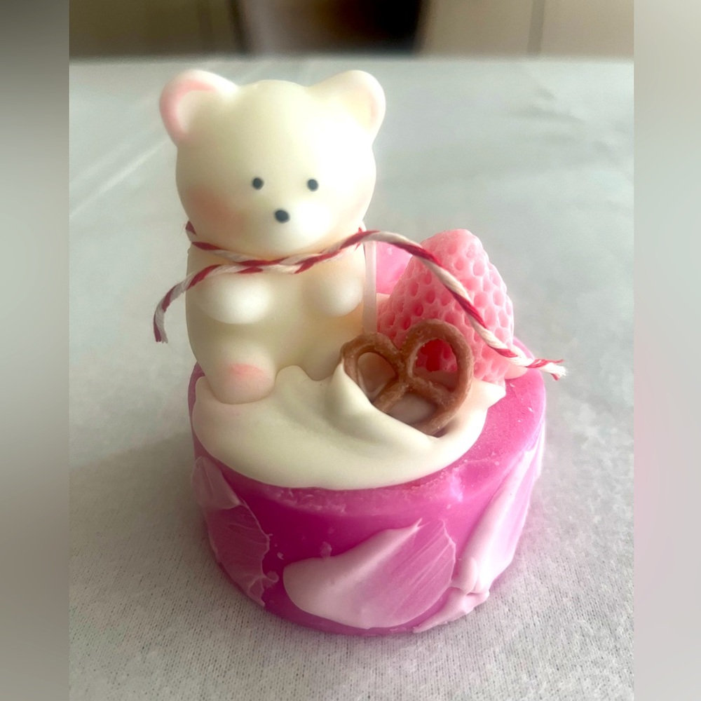 Last one Pink and White Bear Candle
